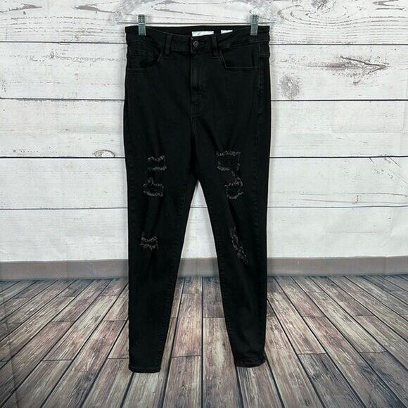 Kancan Jeans Womens 29 Black Ultra high Rise Skinny Signature Distressed Modern - Picture 1 of 12